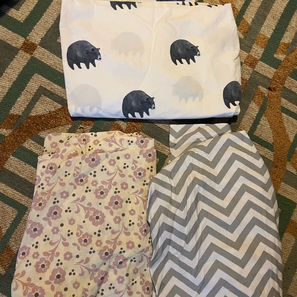 Set of Three Patterned crib sheets